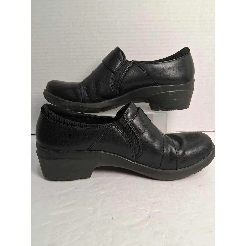 Clarks Collection Womens Size 8 Slip On Shoes Black Leather‎ Comfort Loafers